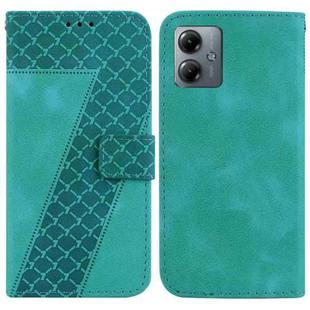 For Motorola Moto G14 7-shaped Embossed Leather Phone Case(Green)
