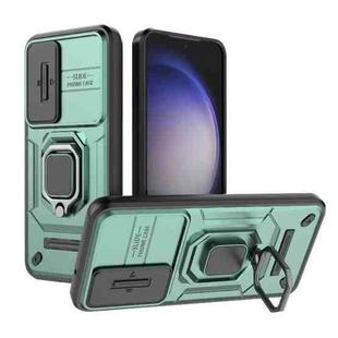 For Samsung Galaxy S23 5G Sliding Camshield TPU + PC Shockproof Phone Case with Holder(Green)