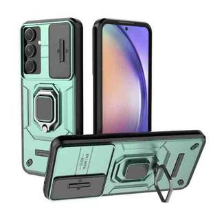 For Samsung Galaxy A55 5G Sliding Camshield TPU + PC Shockproof Phone Case with Holder(Green)