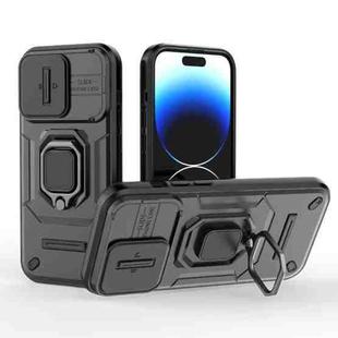 For iPhone 14 Pro Sliding Camshield TPU + PC Shockproof Phone Case with Holder(Black)