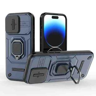 For iPhone 14 Pro Sliding Camshield TPU + PC Shockproof Phone Case with Holder(Blue)