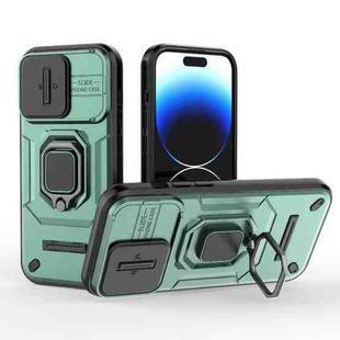 For iPhone 14 Pro Sliding Camshield TPU + PC Shockproof Phone Case with Holder(Green)