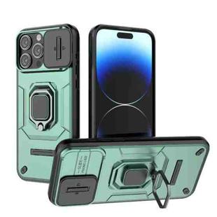 For iPhone 15 Pro Max Sliding Camshield TPU + PC Shockproof Phone Case with Holder(Green)