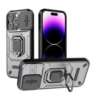 For iPhone 15 Pro Sliding Camshield TPU + PC Shockproof Phone Case with Holder(Grey)
