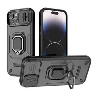 For iPhone 15 Sliding Camshield TPU + PC Shockproof Phone Case with Holder(Black)