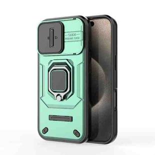 For iPhone 16 Pro Sliding Camshield TPU + PC Shockproof Phone Case with Holder(Green)