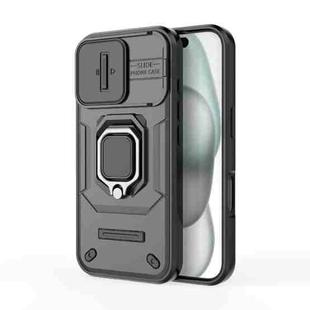 For iPhone 16 Sliding Camshield TPU + PC Shockproof Phone Case with Holder(Black)