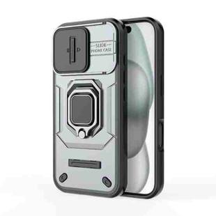 For iPhone 16 Sliding Camshield TPU + PC Shockproof Phone Case with Holder(Grey)