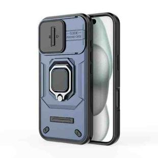For iPhone 16 Sliding Camshield TPU + PC Shockproof Phone Case with Holder(Blue)