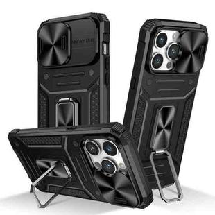 For iPhone 15 Pro Camshield Robot TPU Hybrid PC Phone Case(Black)