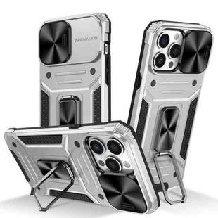 For iPhone 13 Pro Camshield Robot TPU Hybrid PC Phone Case(Silver)