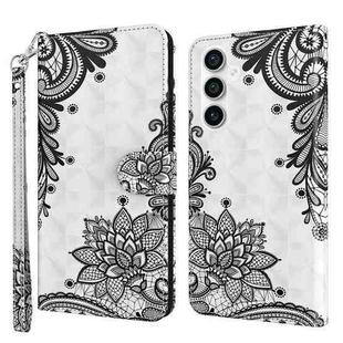 For Samsung Galaxy S23 FE 5G 3D Painting Pattern Flip Leather Phone Case(Diagonal Black Flower)
