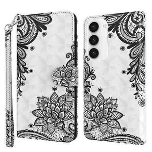 For Samsung Galaxy S24+ 5G 3D Painting Pattern Flip Leather Phone Case(Diagonal Black Flower)