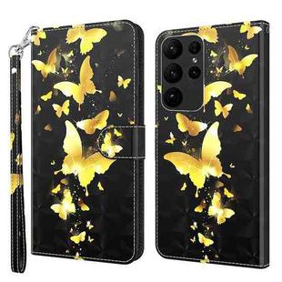 For Samsung Galaxy S24 Ultra 5G 3D Painting Pattern Flip Leather Phone Case(Gold Butterfly)