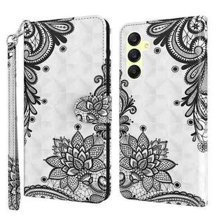 For Samsung Galaxy A25 5G 3D Painting Pattern Flip Leather Phone Case(Diagonal Black Flower)