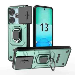 For Xiaomi Redmi 13 4G Global Sliding Camshield TPU + PC Shockproof Phone Case with Holder(Green)