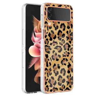 For Samsung Galaxy Z Flip4 Electroplating Marble Dual-side IMD Phone Case(Leopard Print)