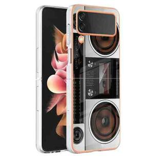 For Samsung Galaxy Z Flip4 Electroplating Marble Dual-side IMD Phone Case(Retro Radio)