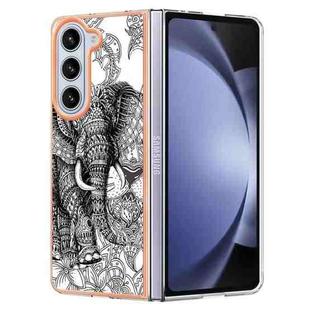 For Samsung Galaxy Z Fold5 Electroplating Marble Dual-side IMD Phone Case(Totem Elephant)