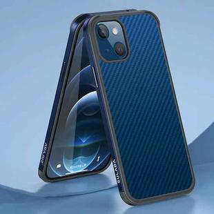 For iPhone 13 SULADA Luxury 3D Carbon Fiber Textured Metal + TPU Frame Phone Case(Sea Blue)