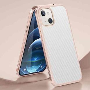 For iPhone 13 SULADA Luxury 3D Carbon Fiber Textured Metal + TPU Frame Phone Case(Rose Gold)