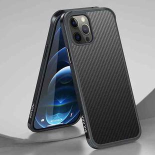 For iPhone 13 Pro SULADA Luxury 3D Carbon Fiber Textured Metal + TPU Frame Phone Case(Black)