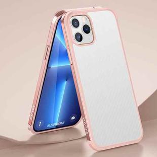 For iPhone 13 Pro SULADA Luxury 3D Carbon Fiber Textured Metal + TPU Frame Phone Case(Pink)