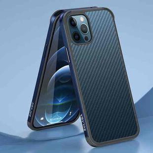 For iPhone 13 Pro Max SULADA Luxury 3D Carbon Fiber Textured Metal + TPU Frame Phone Case(Sea Blue)