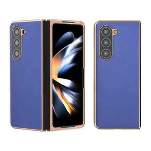 For Samsung Galaxy Z Fold5 Nano Electroplating Haze Texture PU Phone Case(Dark Blue)