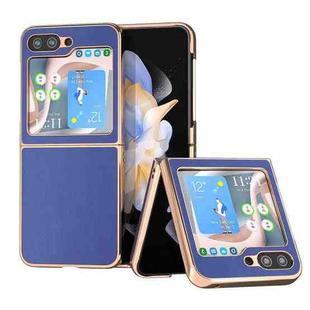 For Samsung Galaxy Z Flip5 Nano Electroplating Haze Texture PU Phone Case(Dark Blue)