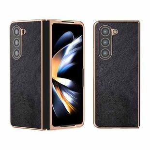 For Samsung Galaxy Z Fold5 Nano Electroplating Dual Color Lichi Texture PU Phone Case(Black)