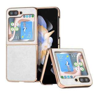 For Samsung Galaxy Z Flip5 Nano Electroplating Dual Color Lichi Texture PU Phone Case(White)