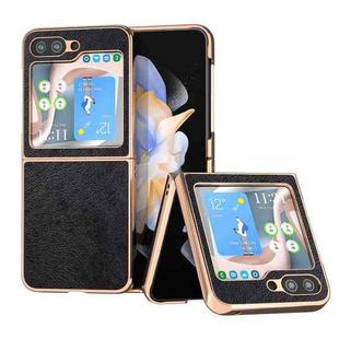 For Samsung Galaxy Z Flip5 Nano Electroplating Dual Color Lichi Texture PU Phone Case(Black)