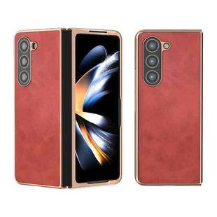 For Samsung Galaxy Z Fold5 Nano Electroplating Dual Color Cowhide Texture Protective Phone Case(Red)