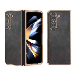 For Samsung Galaxy Z Fold5 Nano Electroplating Dual Color Cowhide Texture Protective Phone Case(Black)
