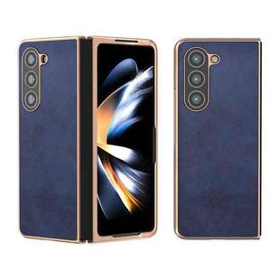 For Samsung Galaxy Z Fold5 Nano Electroplating Dual Color Cowhide Texture Protective Phone Case(Blue)