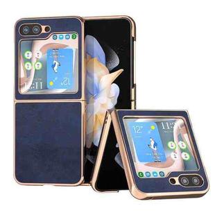 For Samsung Galaxy Z Flip5 Nano Electroplating Dual Color Cowhide Texture Protective Phone Case(Blue)