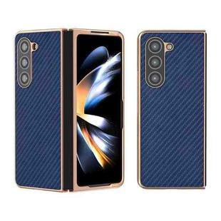 For Samsung Galaxy Z Fold5 Nano Electroplating Carbon Fiber Texture Phone Case(Navy Blue)