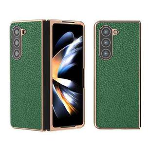 For Samsung Galaxy Z Fold5 Nano Electroplating Genuine Leather Litchi Texture Phone Case(Green)