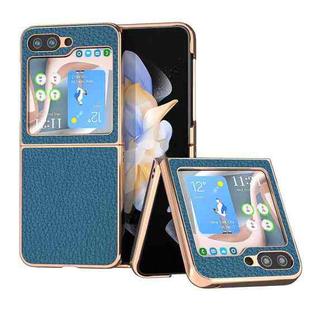 For Samsung Galaxy Z Flip5 Nano Electroplating Genuine Leather Litchi Texture Phone Case(Blue)