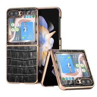 For Samsung Galaxy Z Flip5 Crocodile Texture Genuine Leather Electroplating Phone Case(Black)