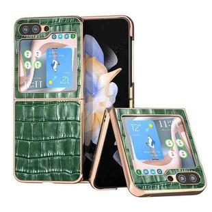 For Samsung Galaxy Z Flip5 Crocodile Texture Genuine Leather Electroplating Phone Case(Dark Green)