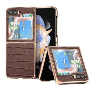 For Samsung Galaxy Z Flip5 Crocodile Texture Genuine Leather Electroplating Phone Case(Brown)