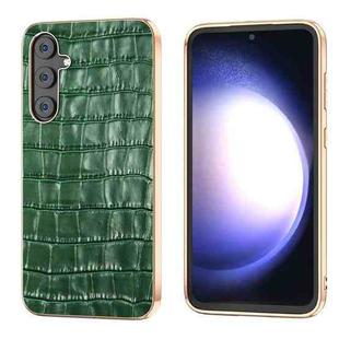 For Samsung Galaxy S23 FE 5G Crocodile Texture Genuine Leather Electroplating Phone Case(Dark Green)