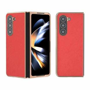 For Samsung Galaxy Z Fold5 Nano Electroplating Cross Texture Genuine Leather Phone Case(Red)