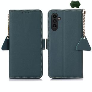 For Samsung Galaxy A15 Side-Magnetic TJ Genuine Leather RFID Phone Case(Green)