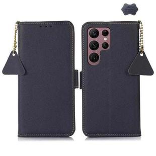 For Samsung Galaxy S24 Ultra Side-Magnetic TJ Genuine Leather RFID Phone Case(Blue)