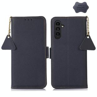 For Samsung Galaxy A05s Side-Magnetic TJ Genuine Leather RFID Phone Case(Blue)