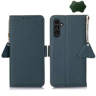 For Samsung Galaxy A25 5G Global Side-Magnetic TJ Genuine Leather RFID Phone Case(Green)