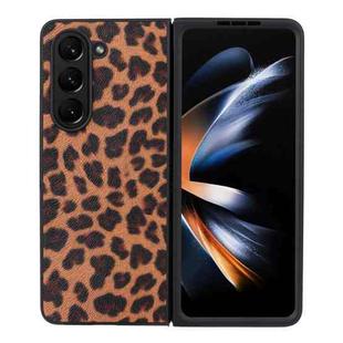 For Samsung Galaxy Z Fold5 Integrated Glass Film + Leather Flip Phone Case(Leopard Print)